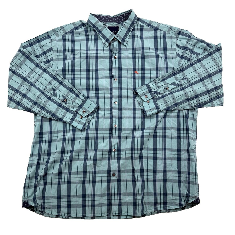 Tommy Bahama Long Sleeve Pima Cotton Blue Plaid Button Down Shirt Mens 2XB Big